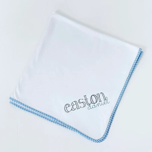 Gingham Trim Blanket - Blue