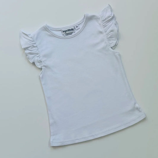 Knit Solid Flutter Sleeve Shirt - White